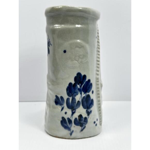 Vintage Iron Mountain Stoneware Flowers Dragonfly Vase Nancy Patterson Lamb